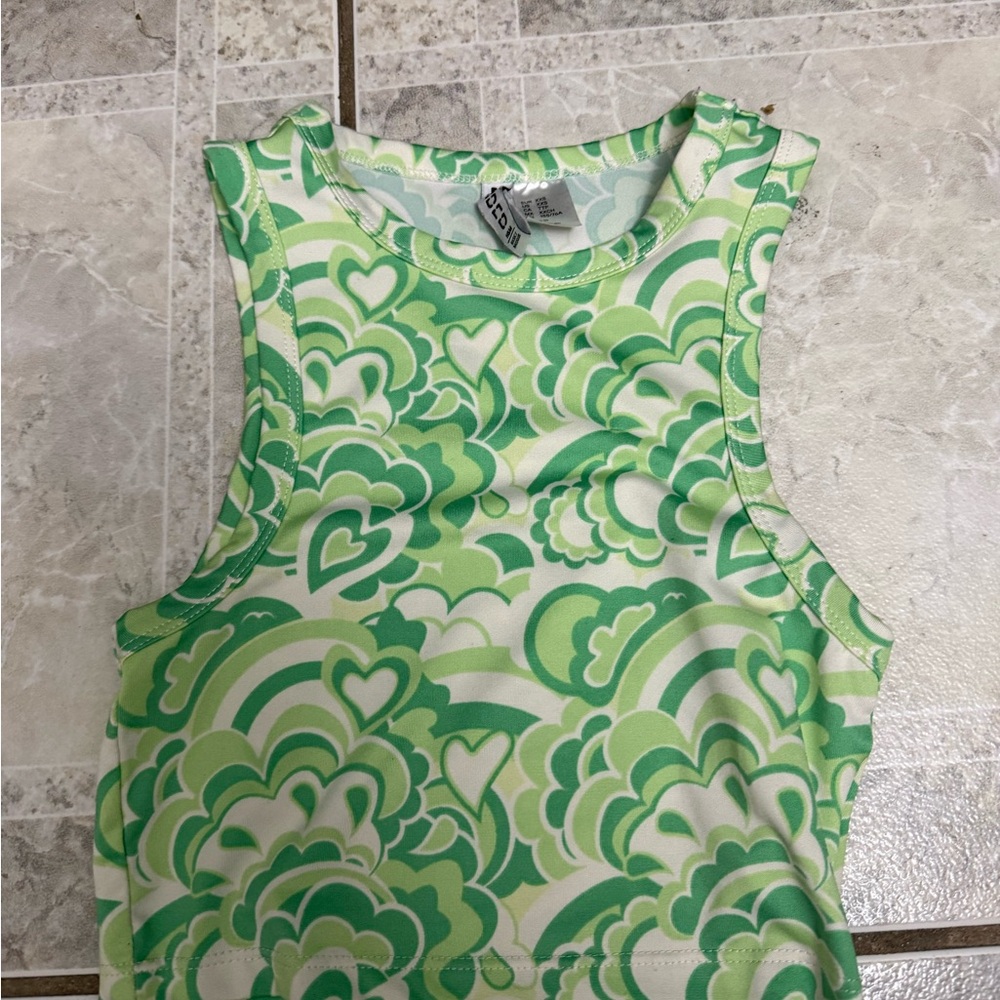 Green and White Patterned Tank Top